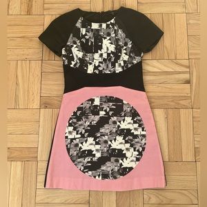 Tibi “Arel” dress. Pink and black with graphic design. Size 2. Gorgeous dress.